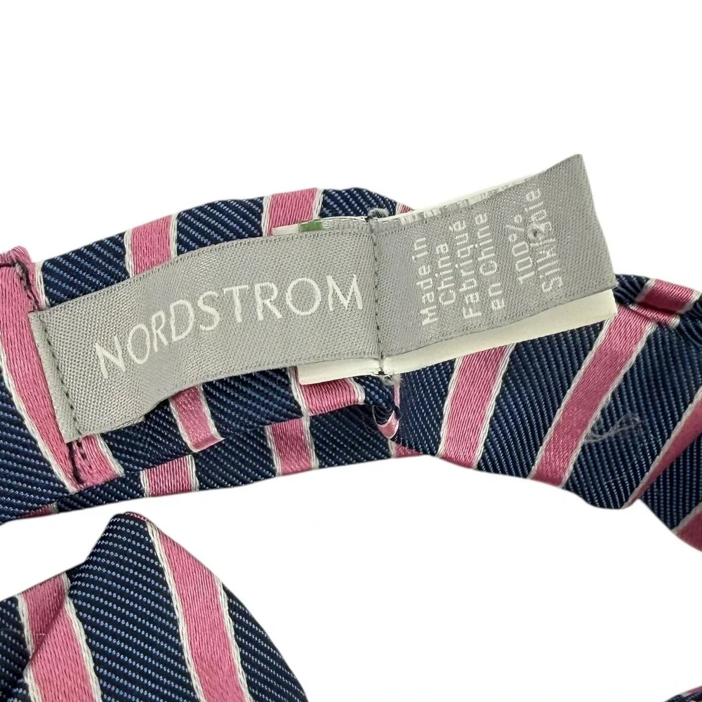 Nordstrom Boys Silk Bow Tie Navy Blue Pink‎ Striped Pre-Tied Adjustable Formal